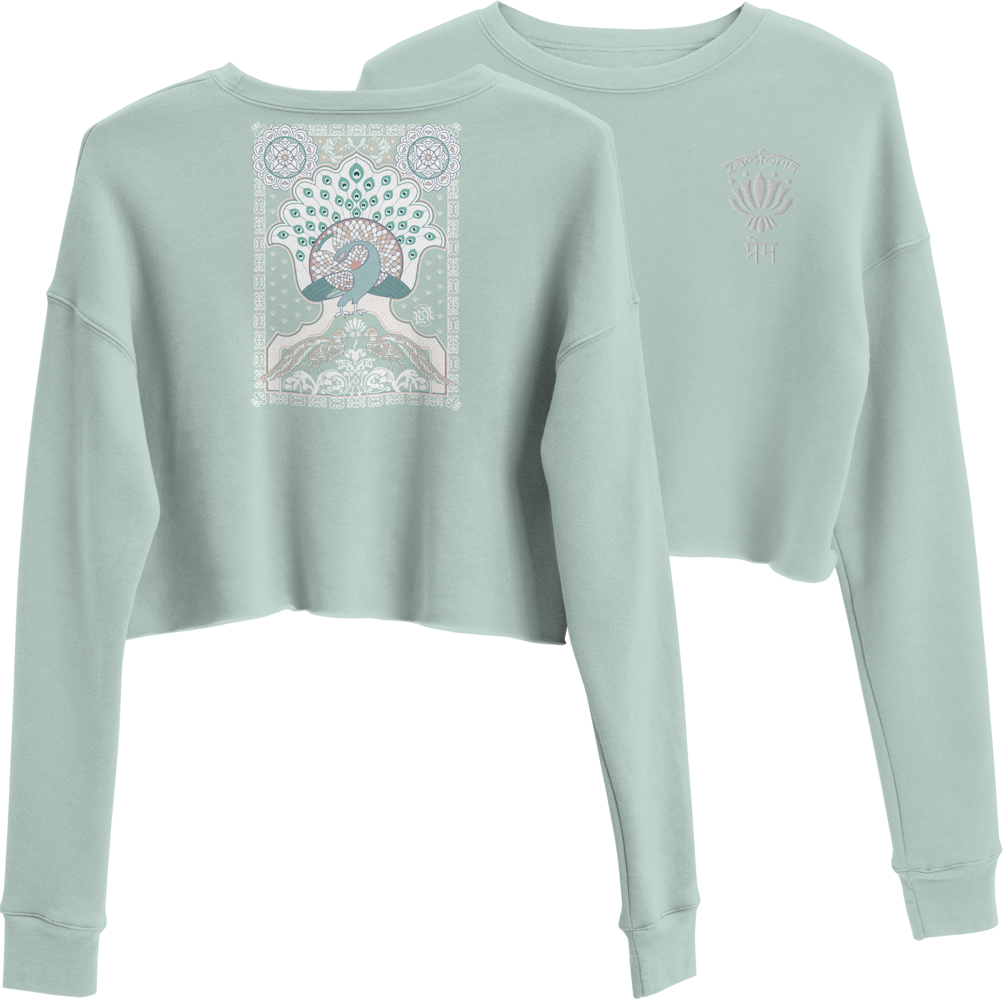 Mahal Peacock, Love in Hindi, Crop Sweatshirt